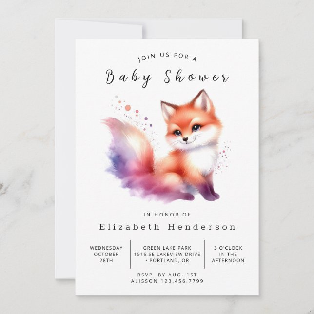 Invitación Fox Design Fox Baby Shower (Anverso)