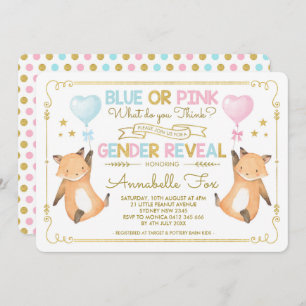 Invitación Fox Gender revelan Baby Shower Blue Pink Gold