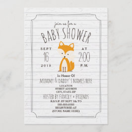 Invitación Fox Gray Wood Baby Shower
