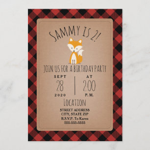 Invitación Fox Lumberjack Plaid Birthday Party