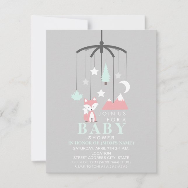 Invitación Fox Mobile Chica moderno Baby Shower (Anverso)