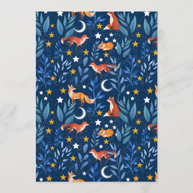 Invitación Fox Night Forest Celestial Seamless Pattern (Anverso)