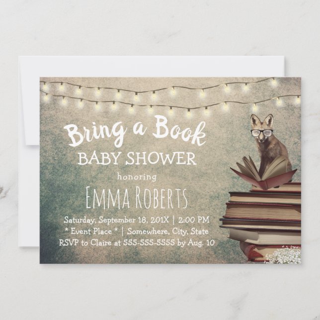 Invitación Fox ventilado trae un Baby Shower del libro (Anverso)