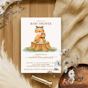 Invitación Fox Watercolor Mommy Baby Boy Shower