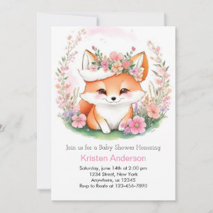 Invitación Fox Wildflower Woodland Chica Baby Shower