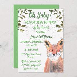 Invitación Fox Woodland Animales Green Rustic Baby Ducha