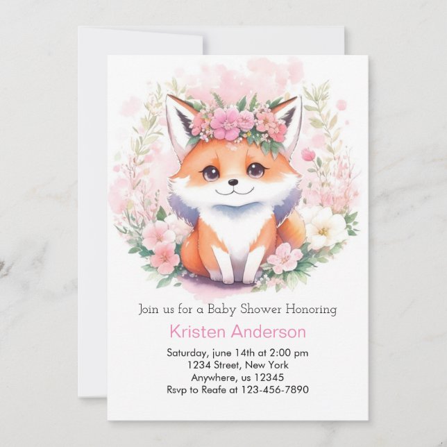 Invitación Fox Woodland Meadow Boho Chica Baby Shower (Anverso)