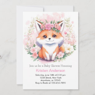 Invitación Fox Woodland Meadow Boho Chica Baby Shower