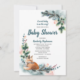 Invitación Fox Woodland Winter Wonderland Baby Shower