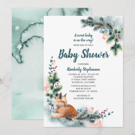 Invitación Fox Woodland Winter Wonderland Baby Shower