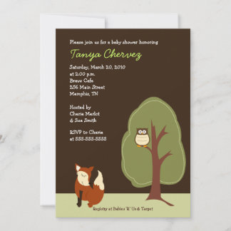 Invitación Fox y Owl Woodland Forest Baby Shower 5x7