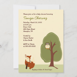 Invitación Fox y Owl Woodland Forest Baby Shower 5x7