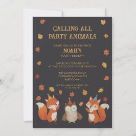 Invitación Foxes and Owl Woodland Fall Kids Birthday Party