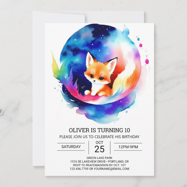 Invitación Foxes Digitales Niños Bash de Cumpleaños (Anverso)