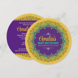 Invitación Fractal Lace Purple Yellow Bat Mitzvah