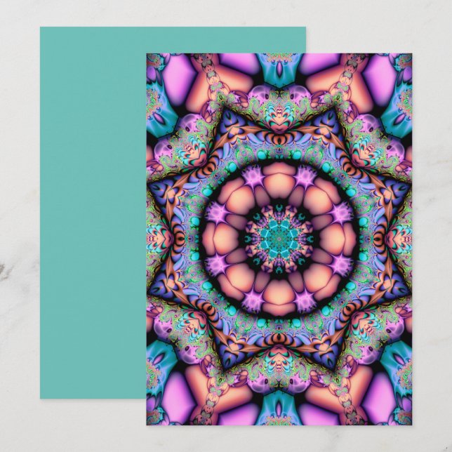 Invitación Fractal Mandala Floral Psicodelia (Anverso / Reverso)