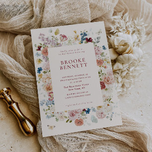 Invitación Fragmento floral de mariposa romántica ducha de no