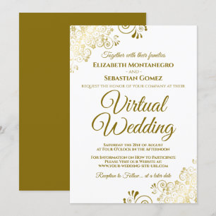 Invitación Fragmentos de oro en Boda virtual elegante y blanc
