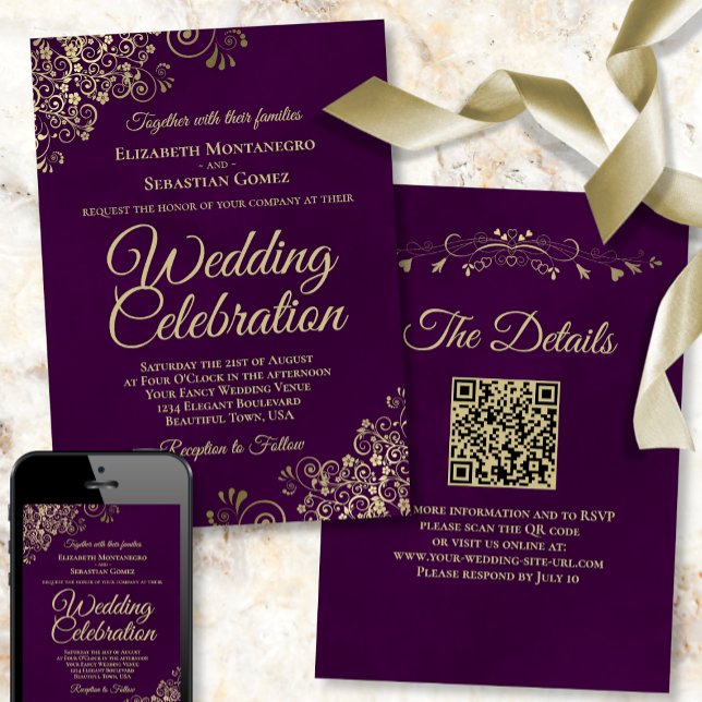 Invitación Fragmentos de oro en el Boda de código QR elegante (Subido por el creador)