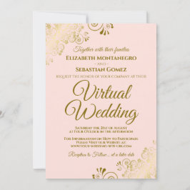 Invitación Fragmentos de oro en el Boda virtual elegante rosa