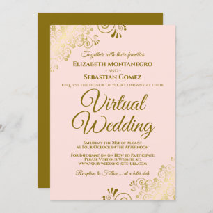 Invitación Fragmentos de oro en el Boda virtual elegante rosa