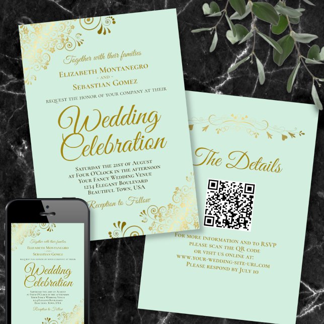 Invitación Fragmentos de oro en el elegante Boda de código QR (Subido por el creador)