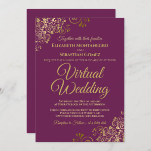Invitación Fragmentos de oro en un Boda virtual magenta elega
