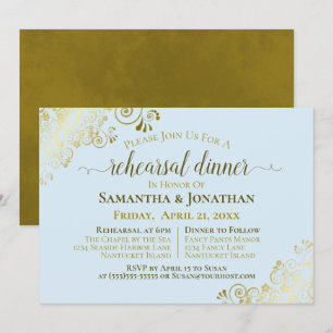 Invitación Fragmentos de oro Polvo Boda azul ensayo y cena