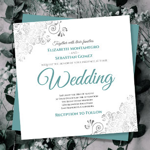 Invitación Fragmentos plateados Boda elegante Verde azulado y