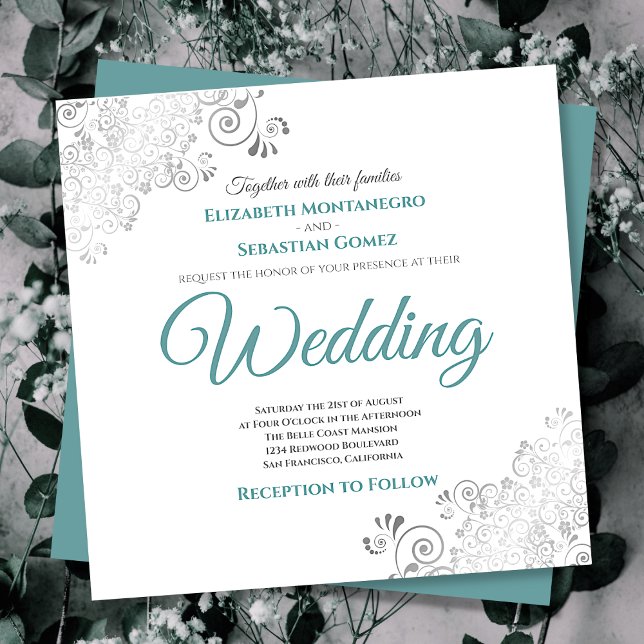 Invitación Fragmentos plateados Boda elegante Verde azulado y (Subido por el creador)