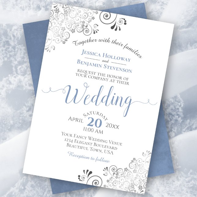 Invitación Fragmentos plateados Elegante azul y gris sobre Bo (Subido por el creador)