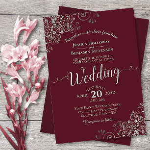 Invitación Fragmentos plateados elegante Boda de Borgoña