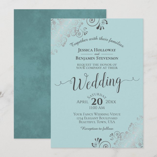 Invitación Fragmentos plateados elegante Boda de la Fábrica d (Anverso / Reverso)