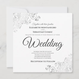 Invitación Fragmentos plateados Elegante Boda Gris y Cuadrado