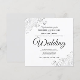 Invitación Fragmentos plateados Elegante Boda Gris y Cuadrado