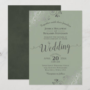 Invitación Fragmentos plateados Elegante Sage o Boda verde ol
