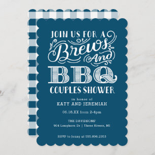 Invitación Fragmentos y parejas de barbacoa duchan en azul