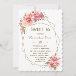 Invitación Fram Sweet, Purpurina Floral Gold de Rubor Diecisé