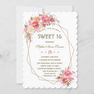 Invitación Fram Sweet, Purpurina Floral Gold de Rubor Diecisé