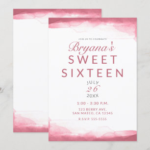 Invitación Frambuesa Rosa Mauve Acuarela Moderno Dulce 16