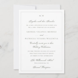 Invitación Frame Classic Monogram Sage Gray White Wedding