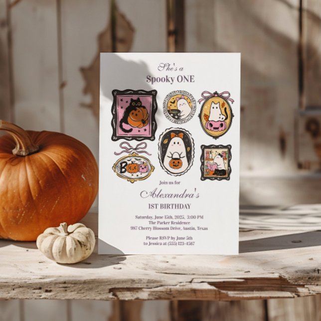 Invitación Framed Ghost & Cat Halloween 1st Birthday (Subido por el creador)