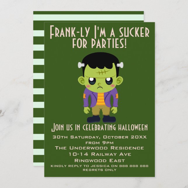 INVITACIÓN FRANCAMENTE SOY UN SUCKER PARA LOS FIESTAS HALLOWE (Anverso / Reverso)