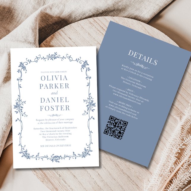 Invitación Francés en un Boda azul turbulento victoriano (Subido por el creador)