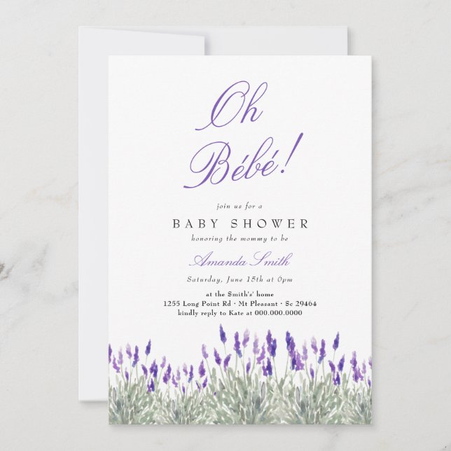 Invitación Francés Oh Bebe Lavender Género Neutral Baby Showe (Anverso)