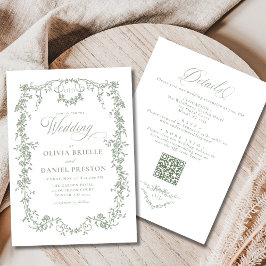 Invitación Francés Sage Green All In One QR Code Boda