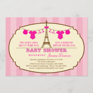 Invitación francesa de Baby Shower del gemelo de