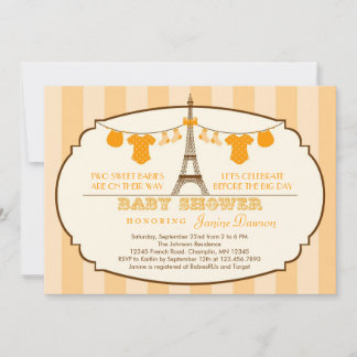 Invitación francesa de Baby Shower del gemelo de
