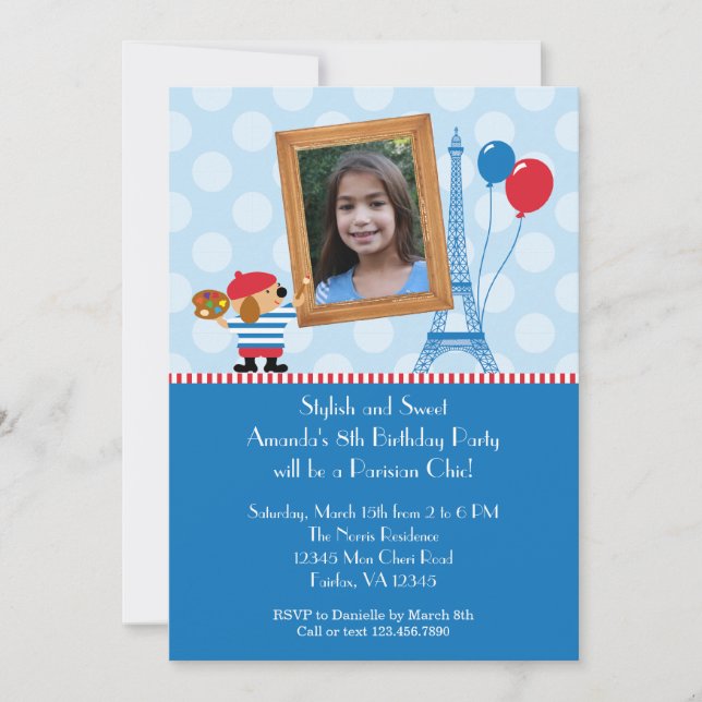 Invitación francesa de Birtday de la foto del (Anverso)