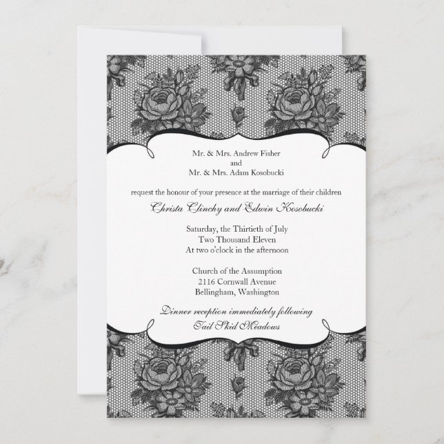 Invitación francesa negra de la boda del cordón (Anverso)